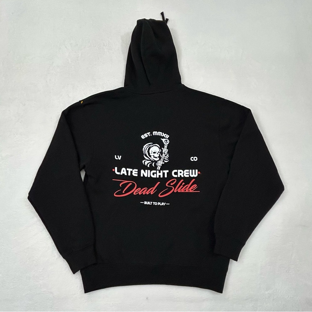 Late Night Crew Dead Slide Las Vegas Streetwear Black Hoodie Sweatshirt Mens S